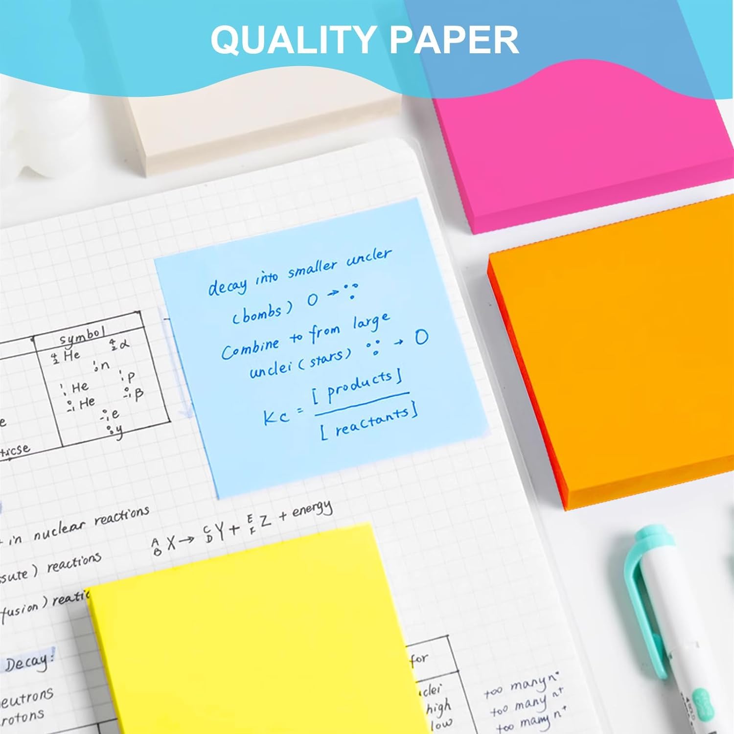 Sticky Notes 3x3 Inch, 12 Pack Colorful Note Pads - Super Sticky, Lined, For Office, School, Home