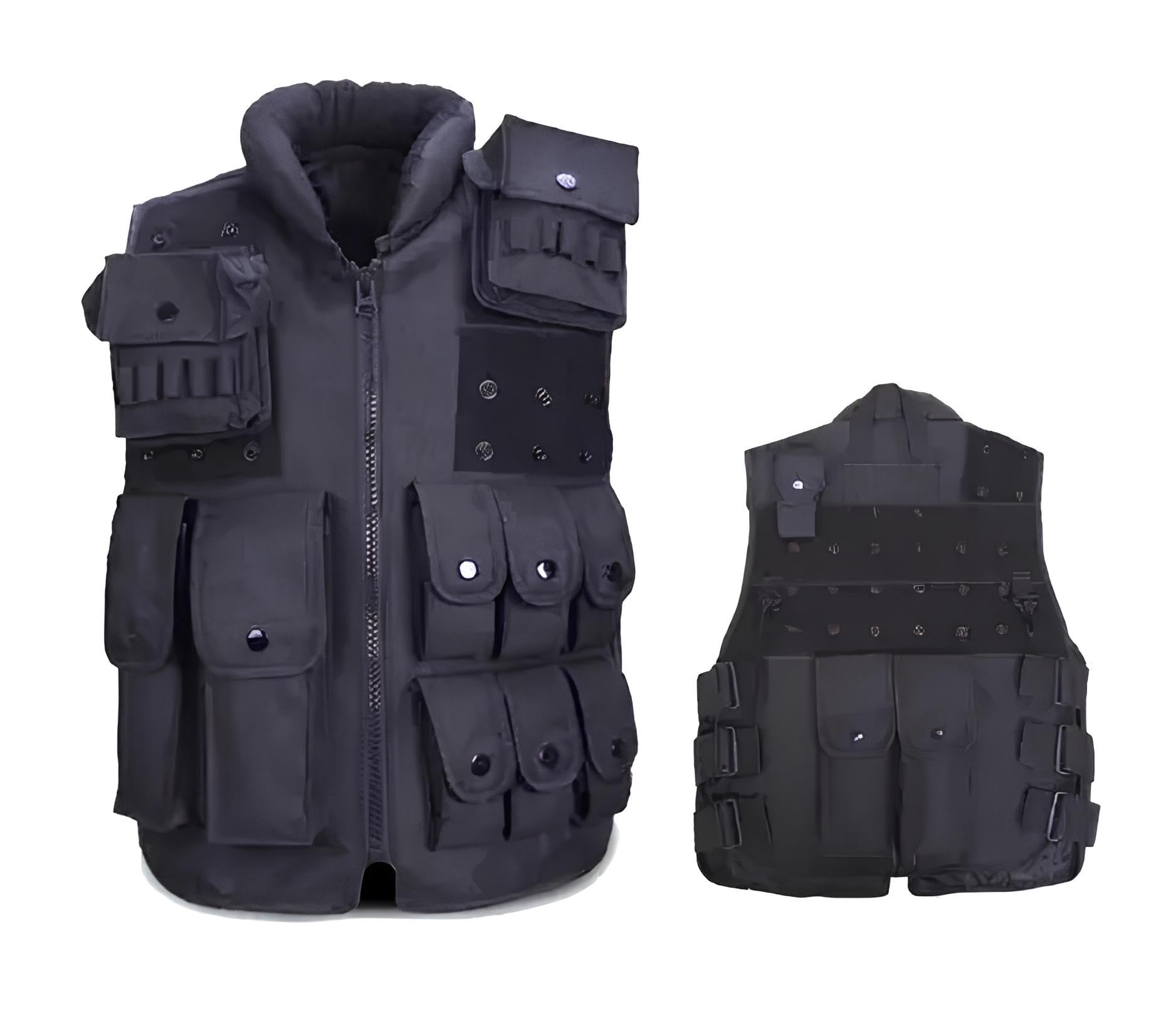 Gilet tattico da uomo, nero, regolabile, in tessuto Oxford, con tasche multiple, per softair, paintball, allenamento, caccia all'aperto, attrezzatura di sopravvivenza, sicurezza e forze