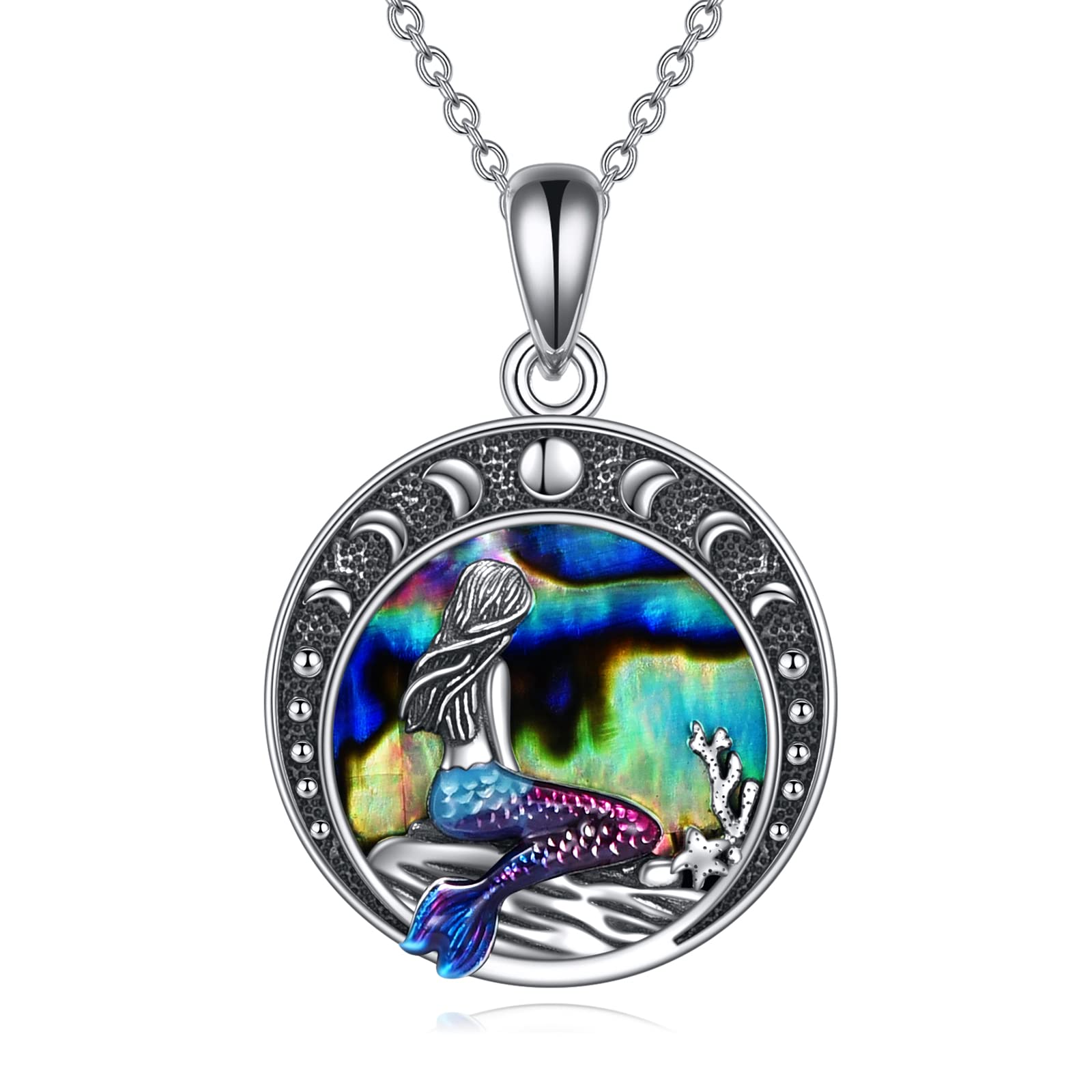 YAFEINI Sirena Regalos collar Joyería plata Esterlina mar Sirena Media Luna Colgante Collar Regalo de Cumpleaños Joyería para Mujer Niñas
