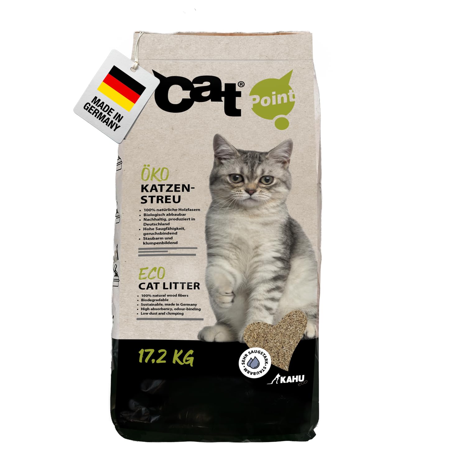 KAHU ECO 100% natürliches Katzenstreu • Klumpstreu • Naturstreu • Bio Holz Granulat Streu • 100% kompostierbar und biologisch abbaubar 17.2kg (40L)