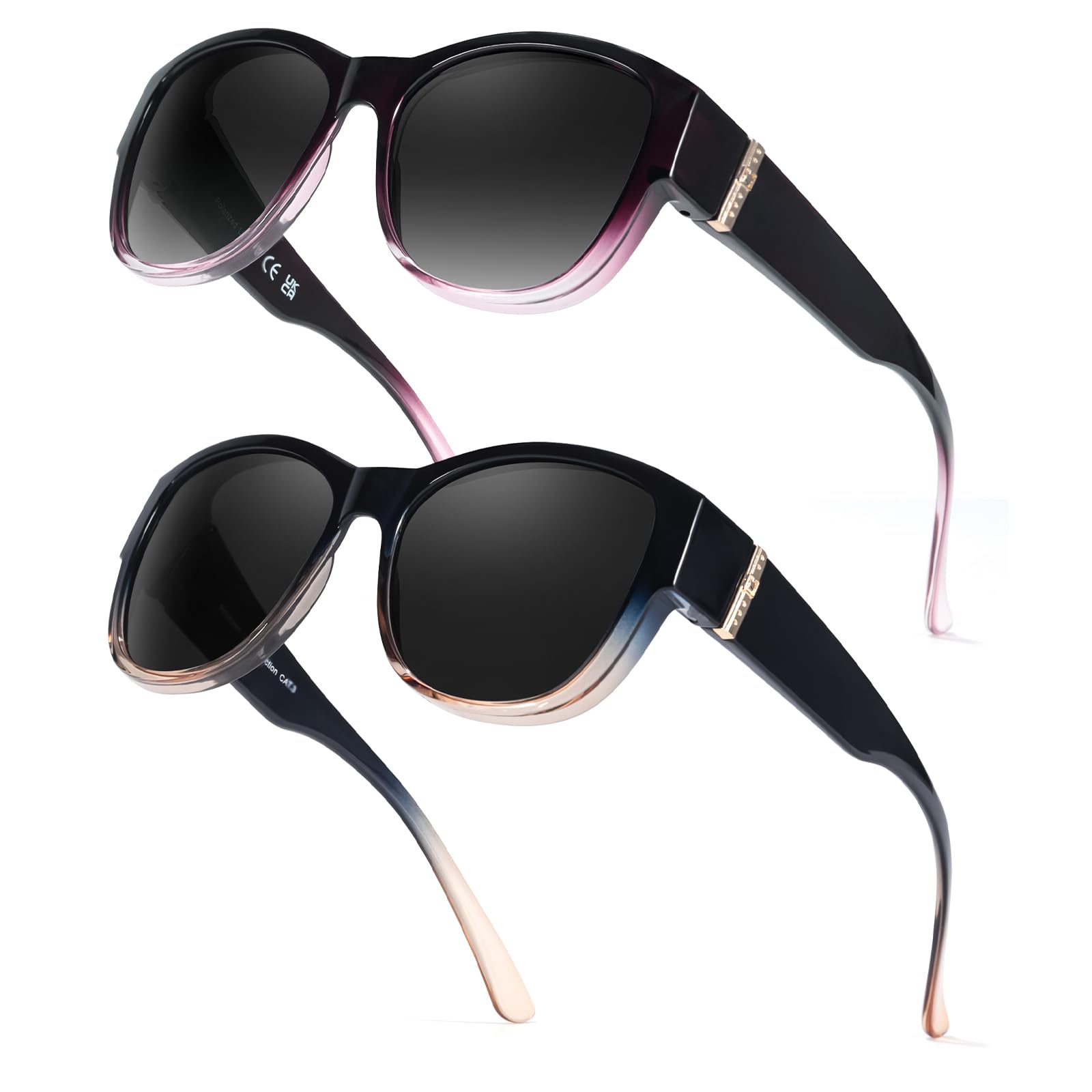 Myiaur Fit Over Glasses Sunglasses for Women Polarized Sunglasses Over Glasses Trendy Wear with UV400 Protection 2 Packs