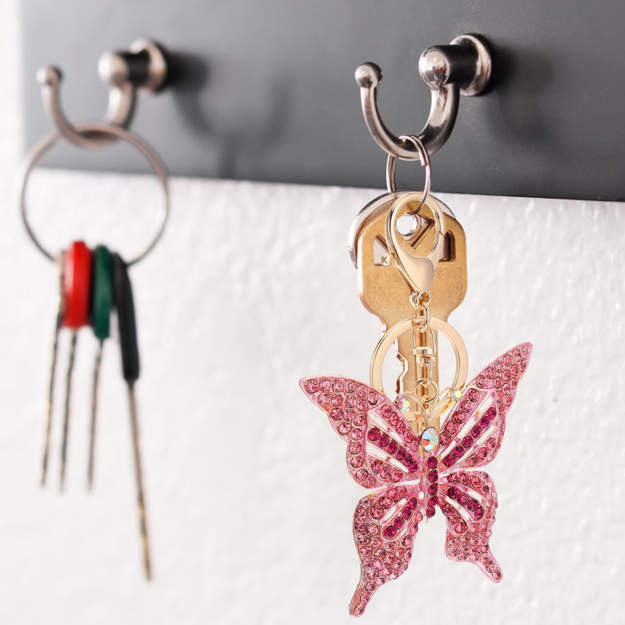 ABOOFAN Butterfly Keychain Purse Chain Charm 5.31" x 3.54" Sparkling Alloy Key Chain with Artificial Rhinestones Women Bag Decoration Accessory - Image 9