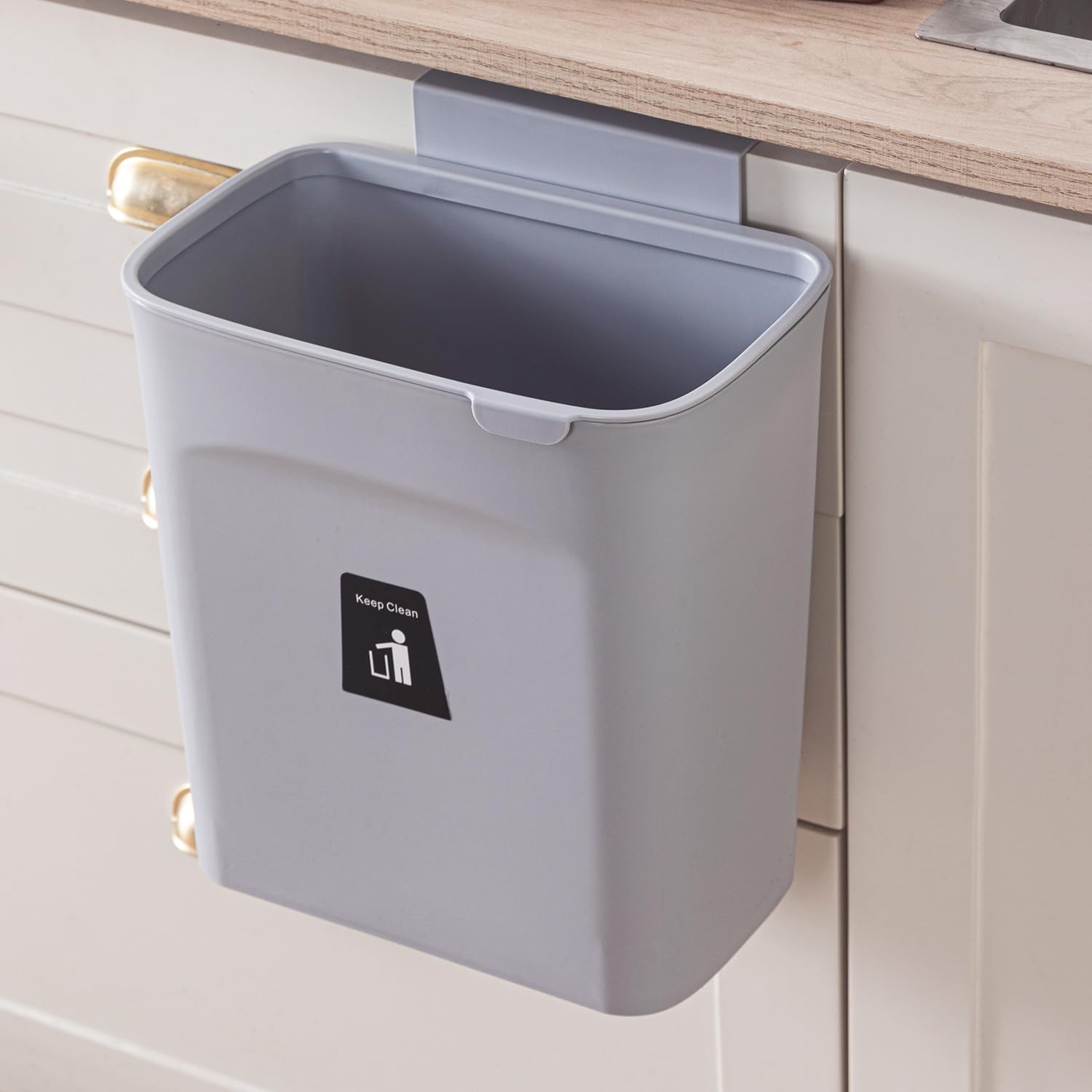 HOKIPO 10 Litre Cabinet Drawer Mounted Hanging Dustbin for Dry Waste | Wall Mount Plastic Open Top Trash Can Dustin for Kitchen, Bathroom, Office, Grey (NEW-AR-6199-GRY)-picture-10
