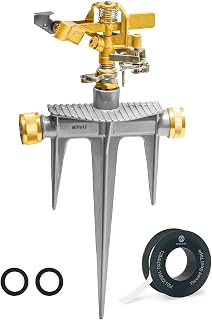 Morvat 1/2 Inch Brass Impact Sprinkler, Adjustable 0-360 For Watering Lawn, Yard & Garden, Extra Thick Aluminum Spike Base With Brass Connections, 49FT Spray Distance, Includes Teflon Tape And Washers