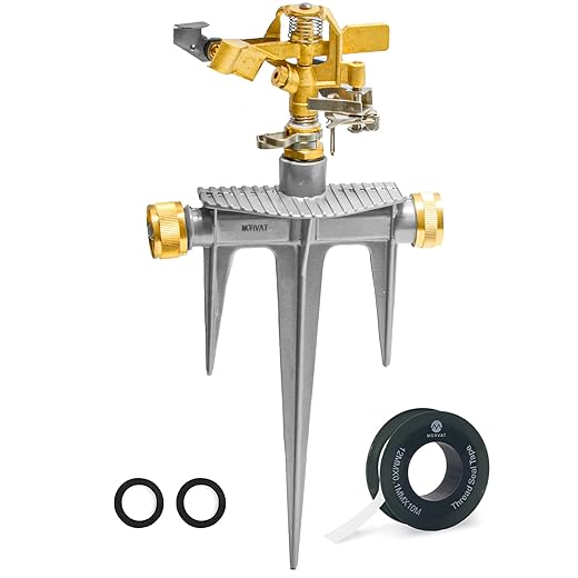 Morvat Adjustable Impact Water Lawn Sprinkler for Yard & Garden, All Brass Head & Solid Aluminum Stake, Watering System with 360° Rotation & 49Ft and 7542sq ft Spray Distance, Includes Teflon Tape