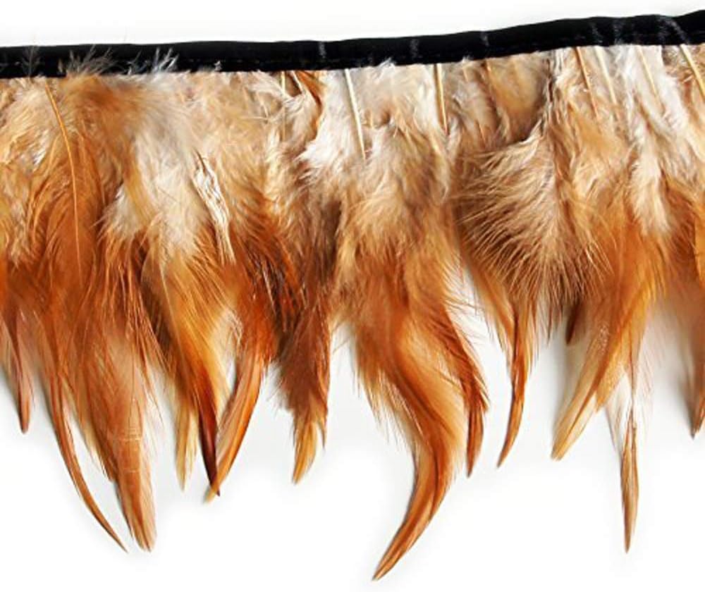 HAND DU12 Natural Brown and White Rooster Feather Fringe 4.5 inches/w- appx 2 Meters