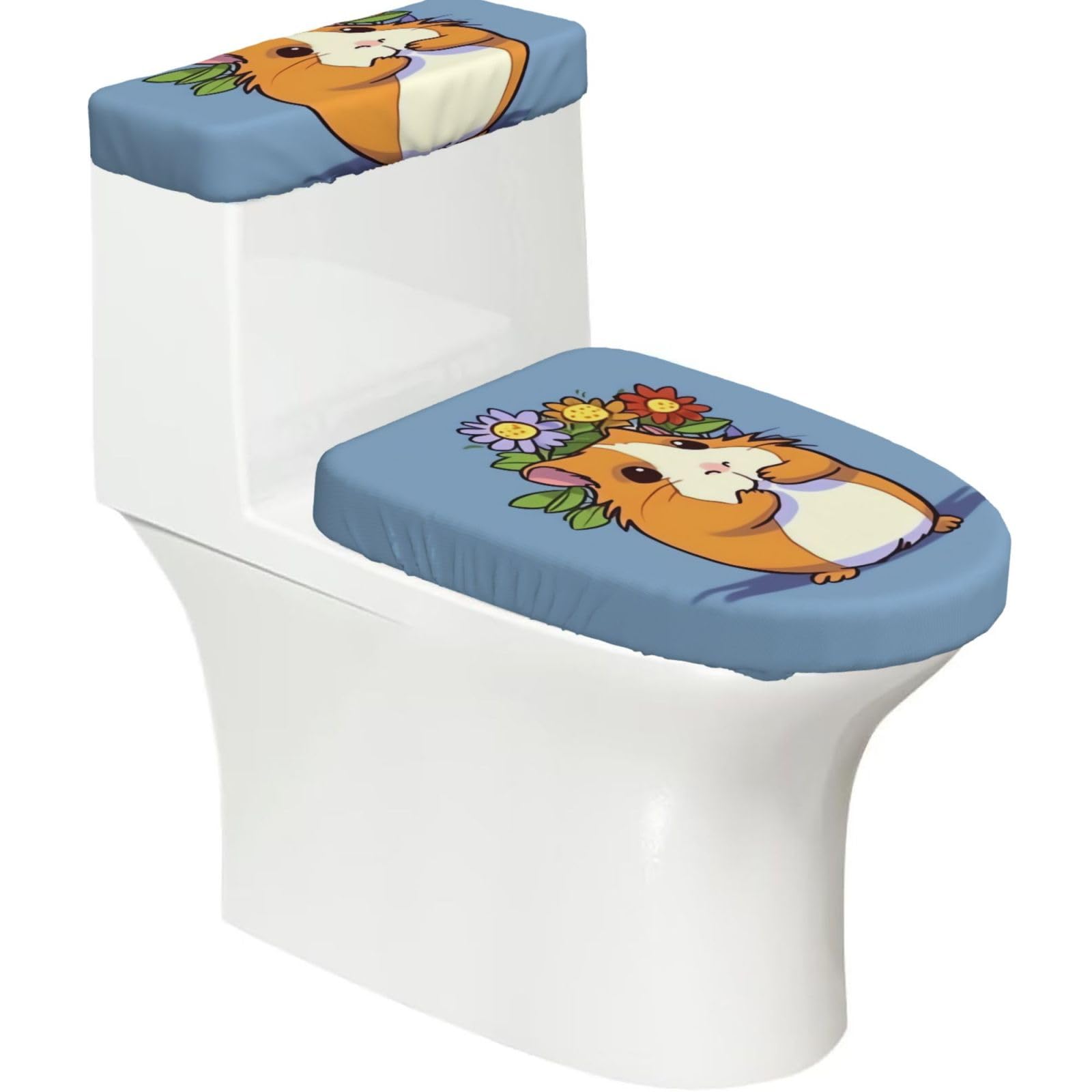 FekiLoot Smiling Toilet Lid Cover and Toilet Tank Cover Set of 2,Dust Splash Resistant Toilet Top Covers Soft Washable Toilet Lid Seat Cover for Bathroom Office Home Decor