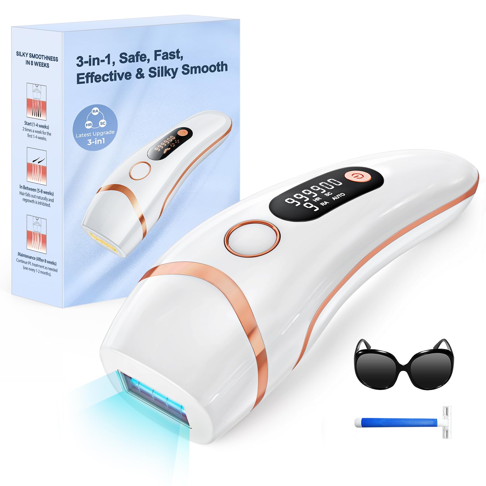 Depiladora Luz Pulsada, Depiladora Láser Definitive-999,999 Flashes, 2 Modos 5 Niveles Energía IPL Depilación para Axilas/Cuerpos/Hombres/Mujeres, Salón en Casa