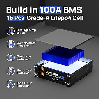48V 100Ah LiFePO4 Lithium Battery, With Metal Case, 5.12kWh Capacity, 51.2V 100Ah Server Rack Battery with Touch Monitor, Support CAN/RS485, Perfect for Home Energy Storage, Solar, Off-Grid, RV