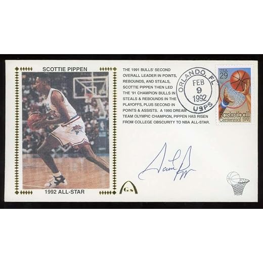 Scottie Pippen JSA Coa Signed 1992 FDC First Day Cover Cache Autograph - NBA Cut Signatures