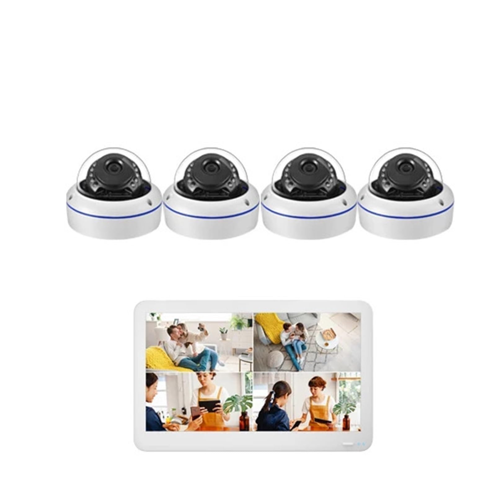 Système de caméras IP dôme extérieur 4K 8MP, écran LCD POE NVR(None,4CH NVR 4 Cameras)