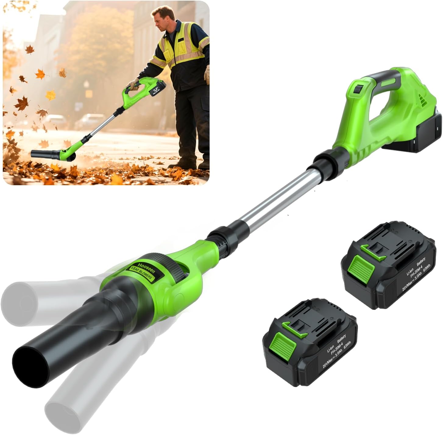 Leaf Blower Cordless, 21V Electric Leaf Blower Cordless with 2 Batteries, Adjustable 300° Multi-Angle Rotation Nozzle 3 Speed Modes 500CFM/180MPH for Lawn Care, Patio, Dust, Leaves, Yard, Car, Gutter