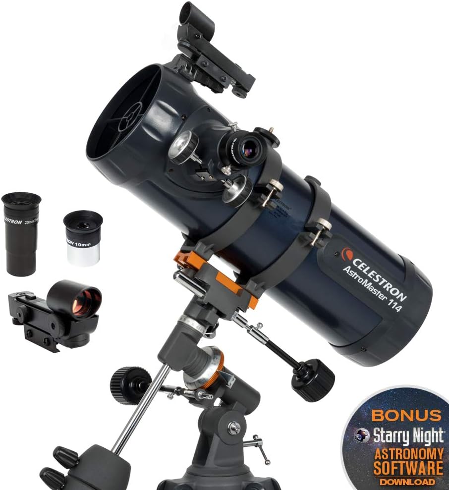 Celestron 31042 AstroMaster 114EQ Newtonian Reflector Telescope, Dark Blue