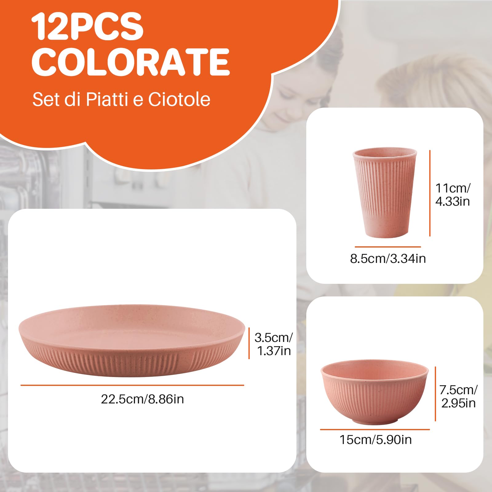 FUNYKICH 12 Pezzi Stoviglie Plastica Infrangibile da Campeggio, Ciotole, Piatti,Tazze, per Barbecue, Campeggio, Picnic