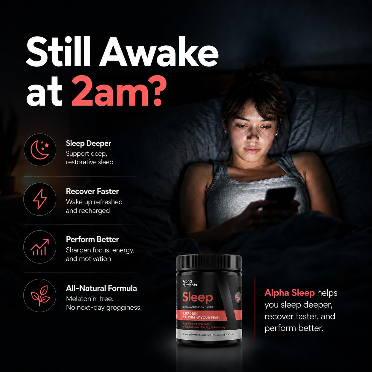 Sleep Powder, Magnesium Glycinate, Glycine Powder for Sleep, L-Theanine and Inositol, Melatonin-Free Supplement for Adults, Natural Watermelon, 30 Servings — Amazon image 2