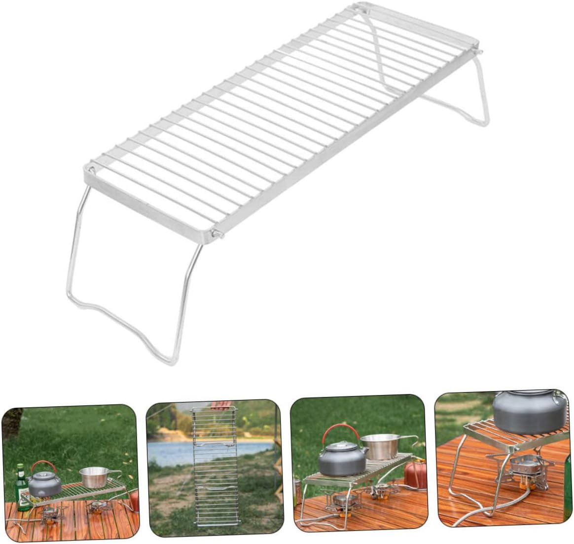 Portable Stainless Steel Camping Grill Rack Outdoor Barbecue Cooking Grate for Meat Chicken Fish Vegetables Lightweight Durable Pot Stand for Picnic and Bbq