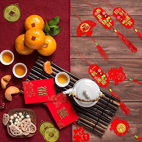 Mauts 2023 Chinese New Year Decorations Ornaments Chinese Knot Pendant Red Hanging Ornaments,Lucky Fu Pendants for New Year Home tree Car ornaments(Red, 42)