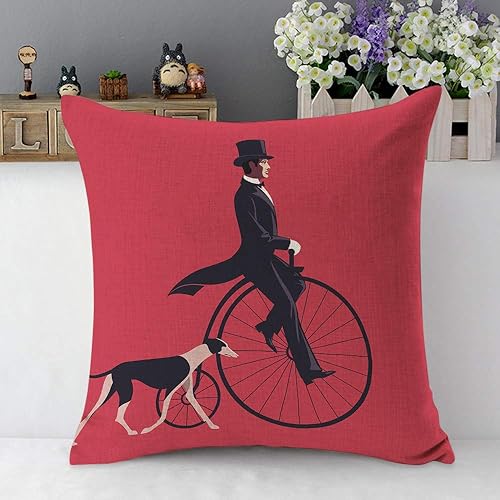 Miniatura 5 de Mugod Funda de almohada de hombre y perro, diseño de hombre guapo que monta una bicicleta retro, esmoquin de perro galgo, fundas de almohada
