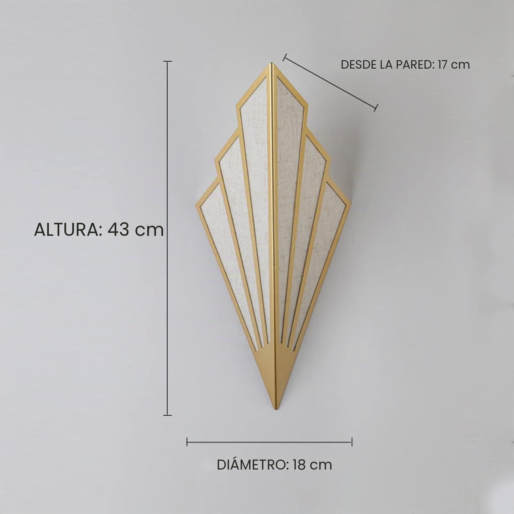 Lampara de Pared Interior Forma Abanico, Aplique Pared Dorado con Portalámparas E14 para Salon, Dormitorio, Mesita de Noche, Pasillo, Escaleras