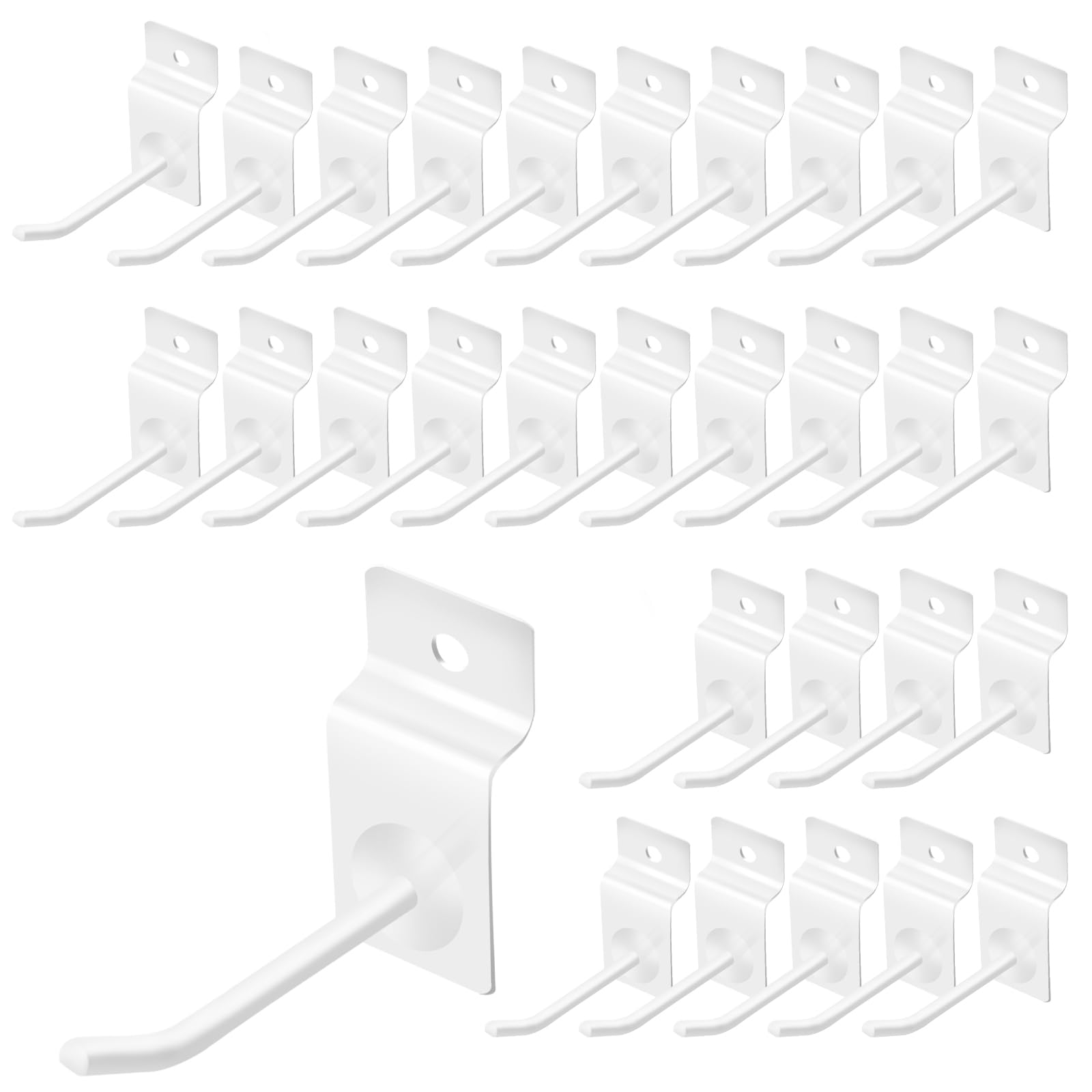 Yauhar 30Pcs 2 Inch White Slatwall Panel Hooks, Heavy Duty Slat Wall Hanging Display Hooks Pegboard Metal Hanger Hook for Gridwall Garage Shop Retail