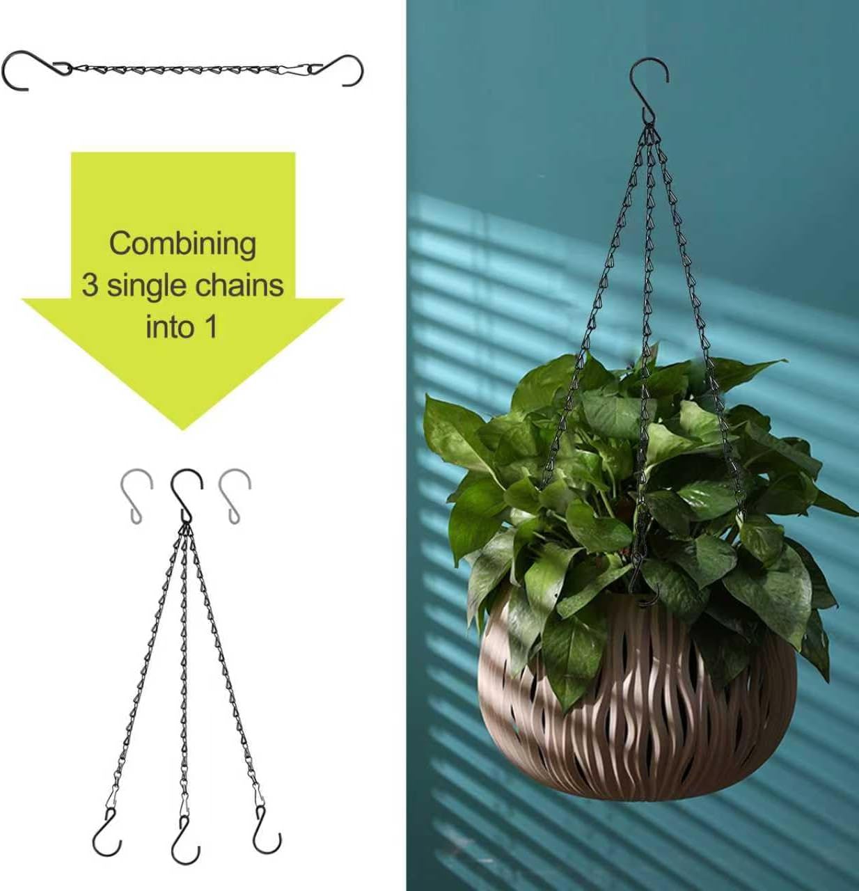 RIFNY 20 Inch Chain for Hanging Plants, Black Small Plant Chains for Hanging Baskets Kits with Hooks for Bird Feeders Planters Billboards Lanterns Wind Chimes Ornaments Outdoor Indoor Use (5 PCS) - Image 5