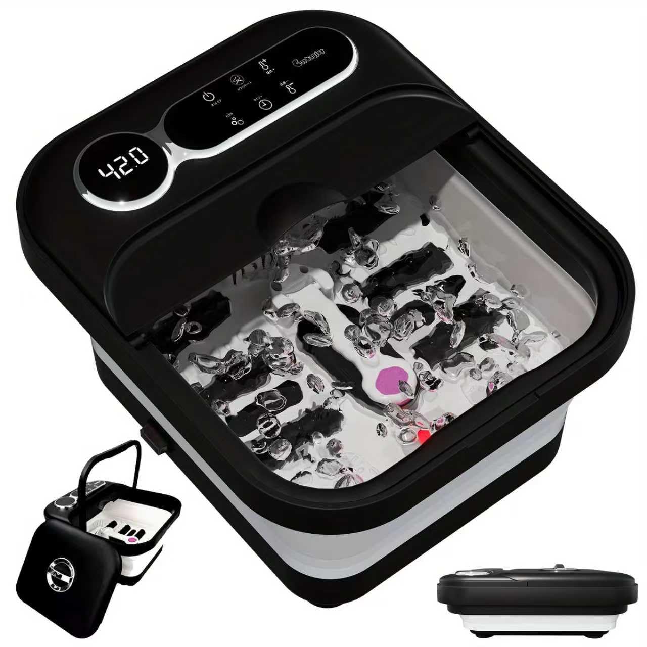 Collapsible Foot Spa And Massager with Heater And Temperature Control, Foot Bath Bowl with Bubbles, Six Massage Rollers, Vibration And Red Light, Foot Soak. Winter Must-Have Foot Spa Massager