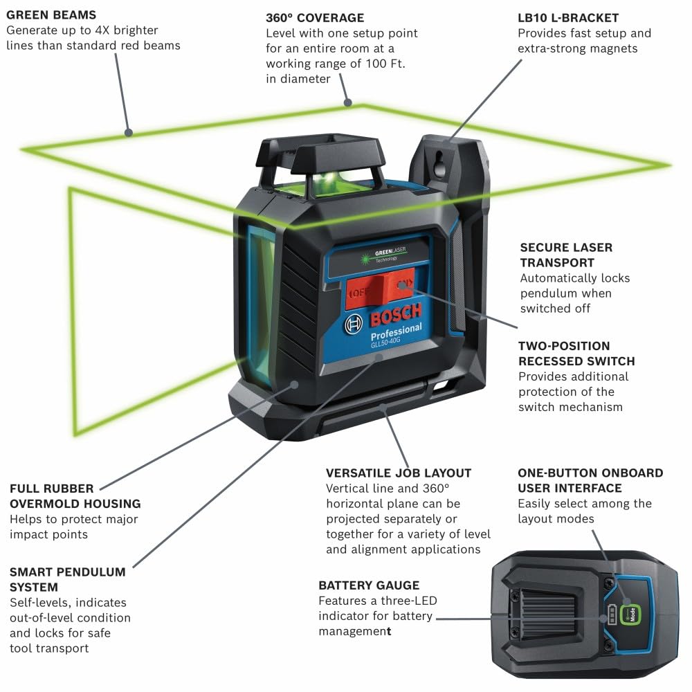 Bosch Green-Beam Laser Level - 360° Self-Leveling -2 Bosch Green-Beam Laser Level - 360° Self-Leveling -2