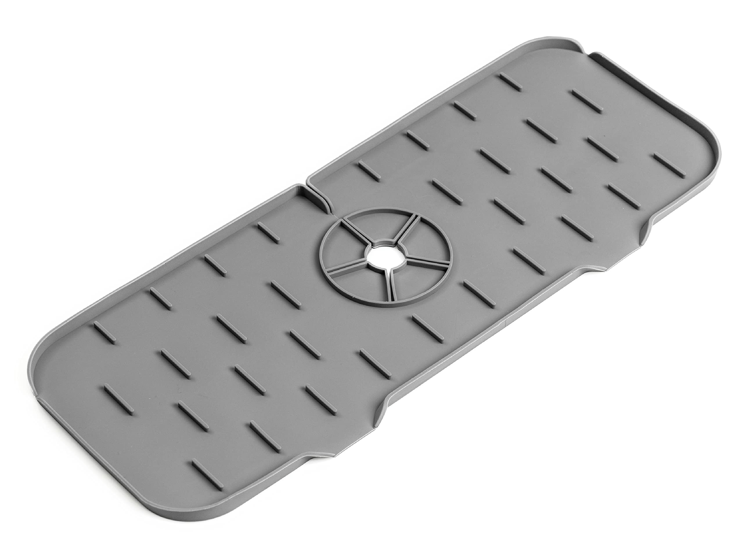 ExqNova Food Grade Silicone Sink Splash Guard, Faucet Drip Catcher Tray, Faucet Water Catcher Mat, Faucet Splash Guard, Sink Draining Pad Behind Faucet, Drip Protector Countertop, Grey Splash Guard