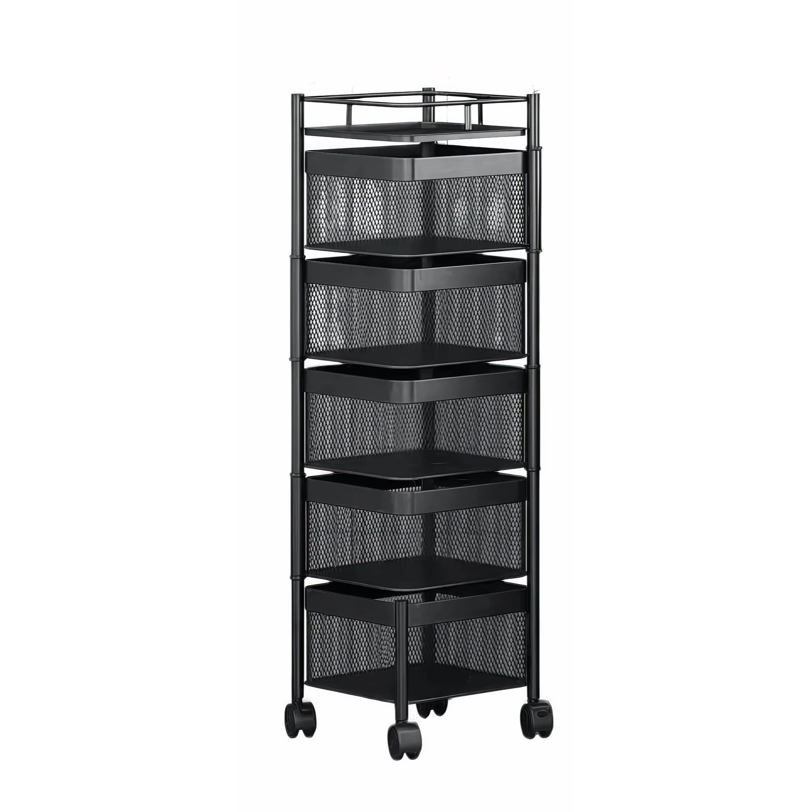 FZL02068LM Kitchen Trolley 5-Tier Mobile Kitchen Cart Vegetable and Fruit Storage Rack Rolling Utility Shelf(Black)