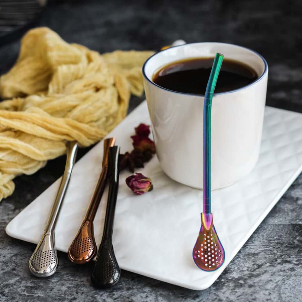 7 Stuks Herbruikbare Stalen Rietjes Met Filterlepel Voor Yerba Mate Bombilla Roerlepelset