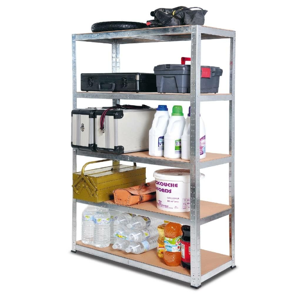 Étagère Rangement, 90 x 180 cm - Étagère Garage, Modulable, Métal Galvanisé, 5 Niveaux - Étagère Charge Lourde, 175 kg/Plateau - Établi Atelier Garage - Montage Sans Vis - 40 cm - Gris