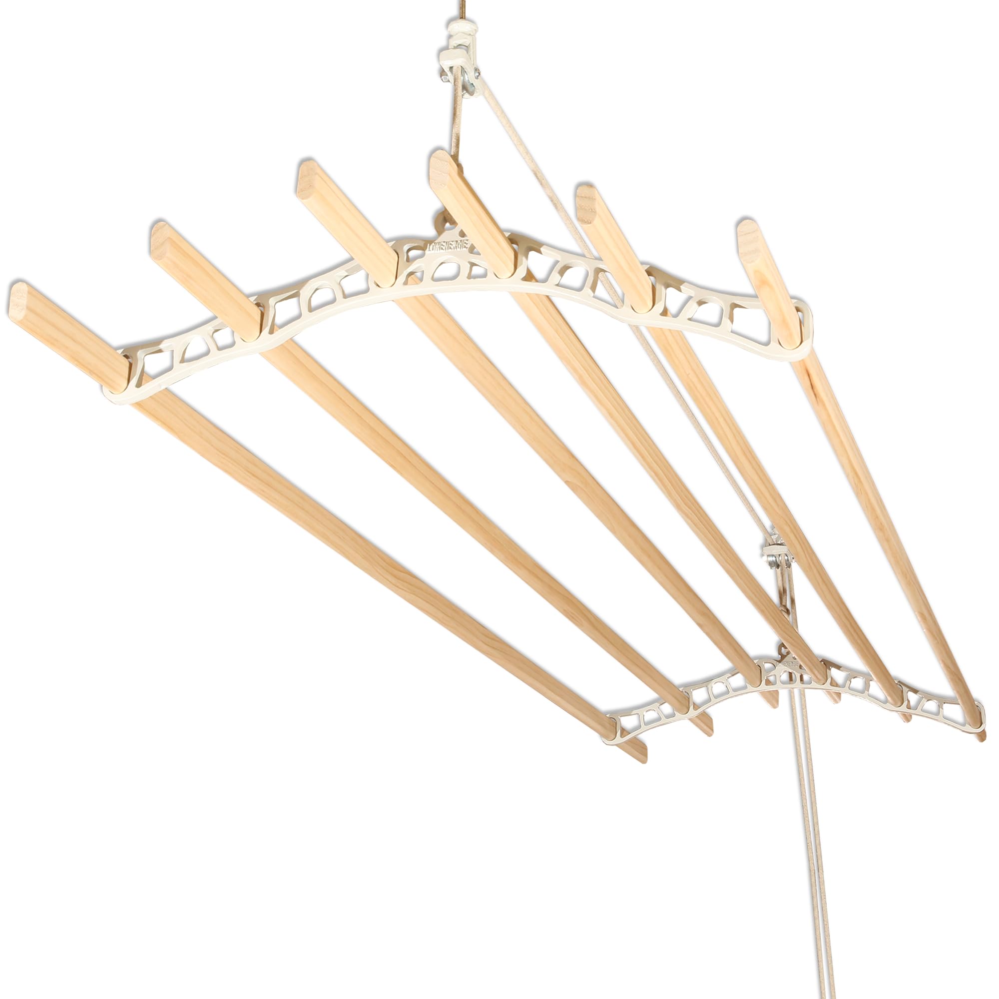LOWENERGY 6 Lath Pulley Clothes Airer Ceiling Maid – Traditional Victorian Laundry Rack Dryer for Kitchen, Utility, Bathroom or Garage (White 1.9M)