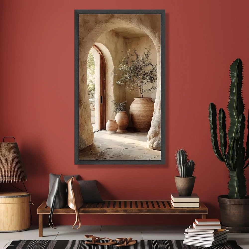 LTjiajuypd Archway Olive Tree Canvas Print Warm Neutral Pottery Wall Art, Home Living Room Bedroom Decor(55X110cm)