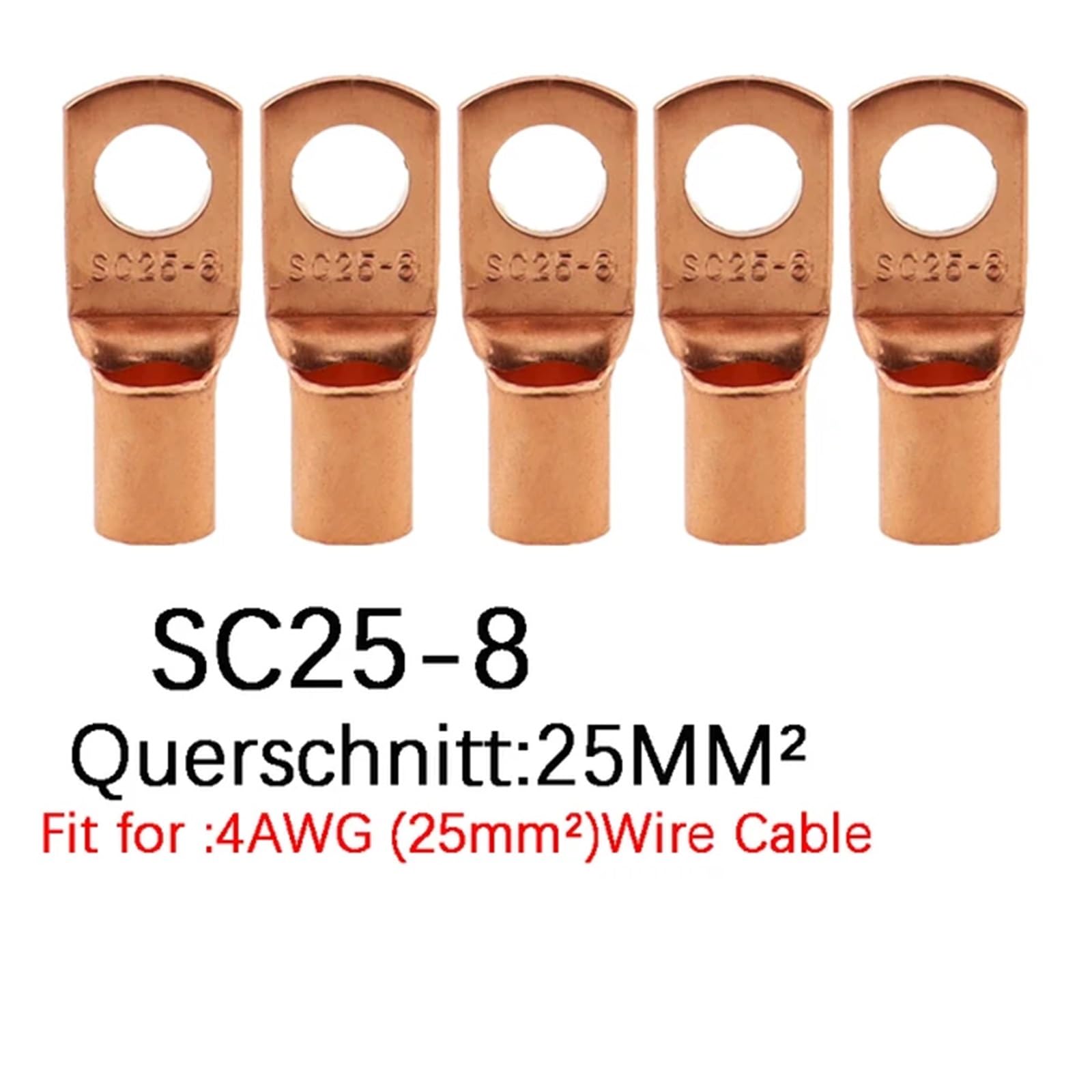 Conector de cable con anillo aislado, Conectores de cable de anillo de cobre, terminales de crimpado eléctrico, 10/25/50/100 piezas, múltiples especificaciones(100pcs,SC25-8)