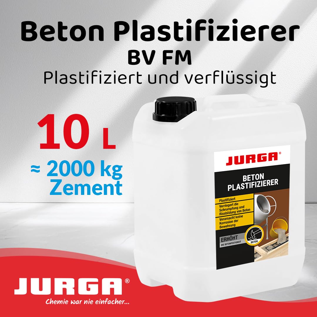 JURGA Beton Plastifizierer 10L (≈2000kg Zement) Betonzusatzmittel, Widerstandsfähig gegen Frost & Tausalz, Keine Stahlkorrosion