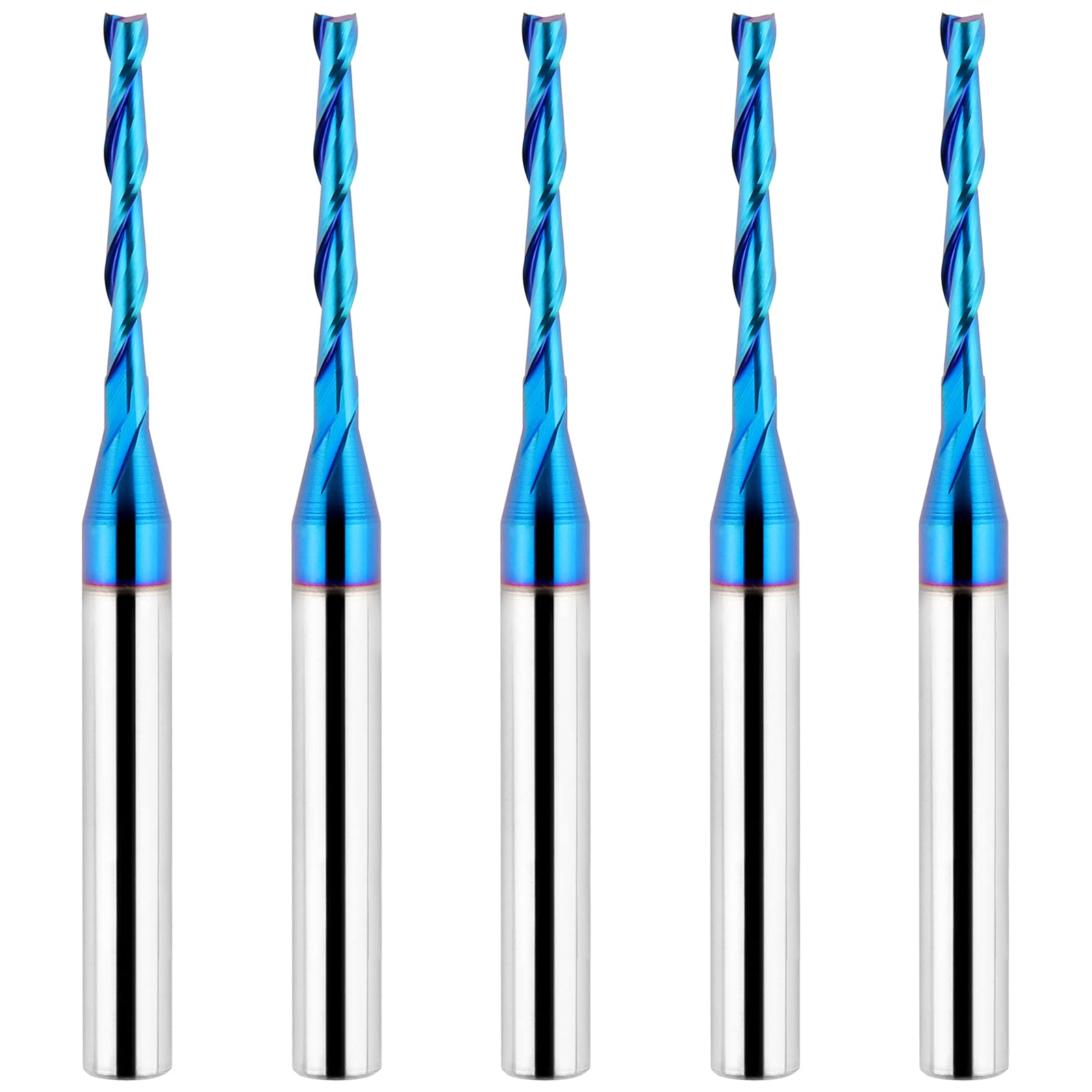 EANOSIC 5PCS Upcut Spiral Router Bit 1/4 inch Shank, 1/8 inch Cutting Diameter, Extra Long 3 inch Solid Carbide with Nano Blue Coating CNC Router Bits End Mill for Wood Cut, Carving