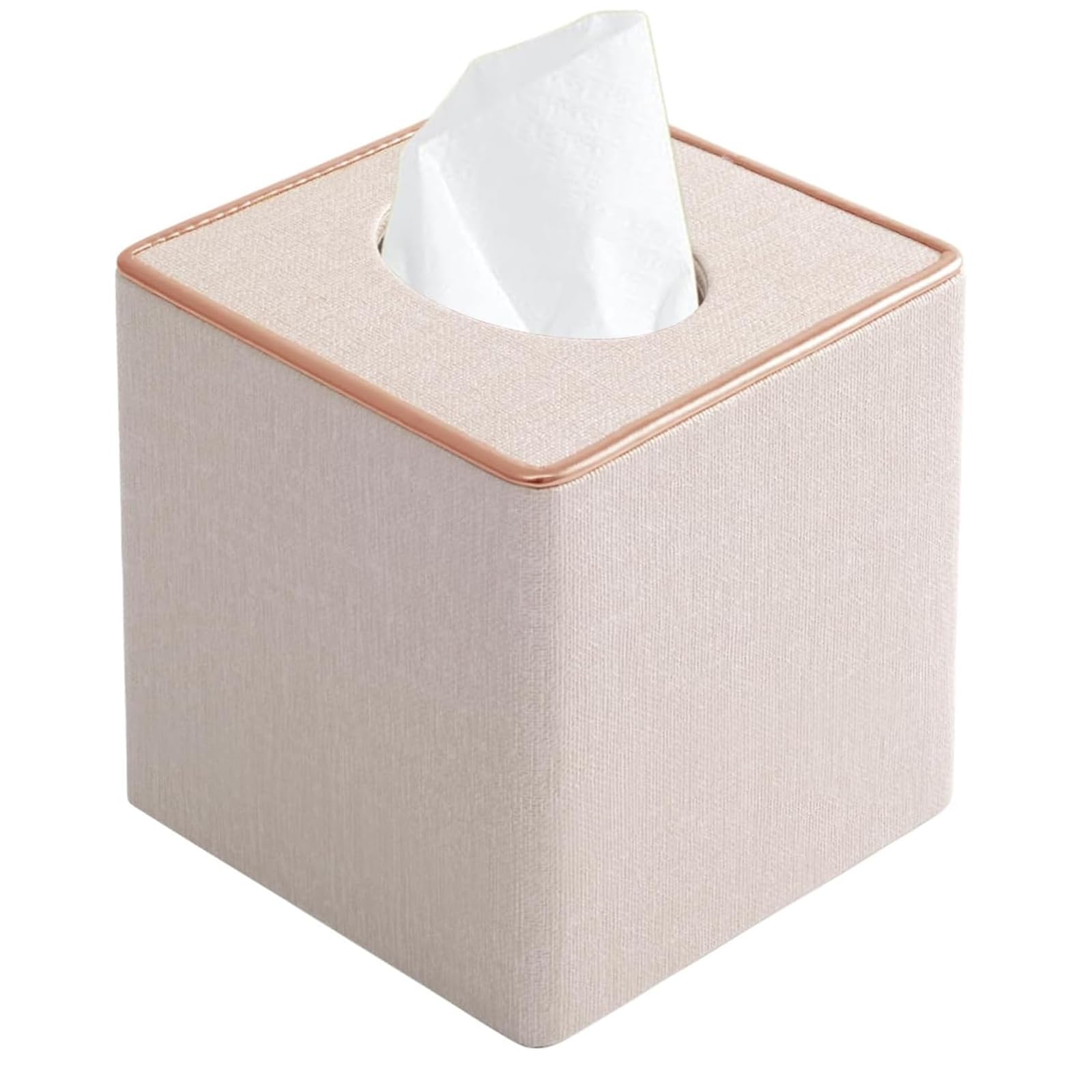 Rarapop Linen Square Tissue Box Cover, Cube Tissue Box Holder, Excellent Rosegold Leather Decoration, Table Napkin Case Dispenser, Facial Tissues Organizer with Magnetic Bottom for Home Office