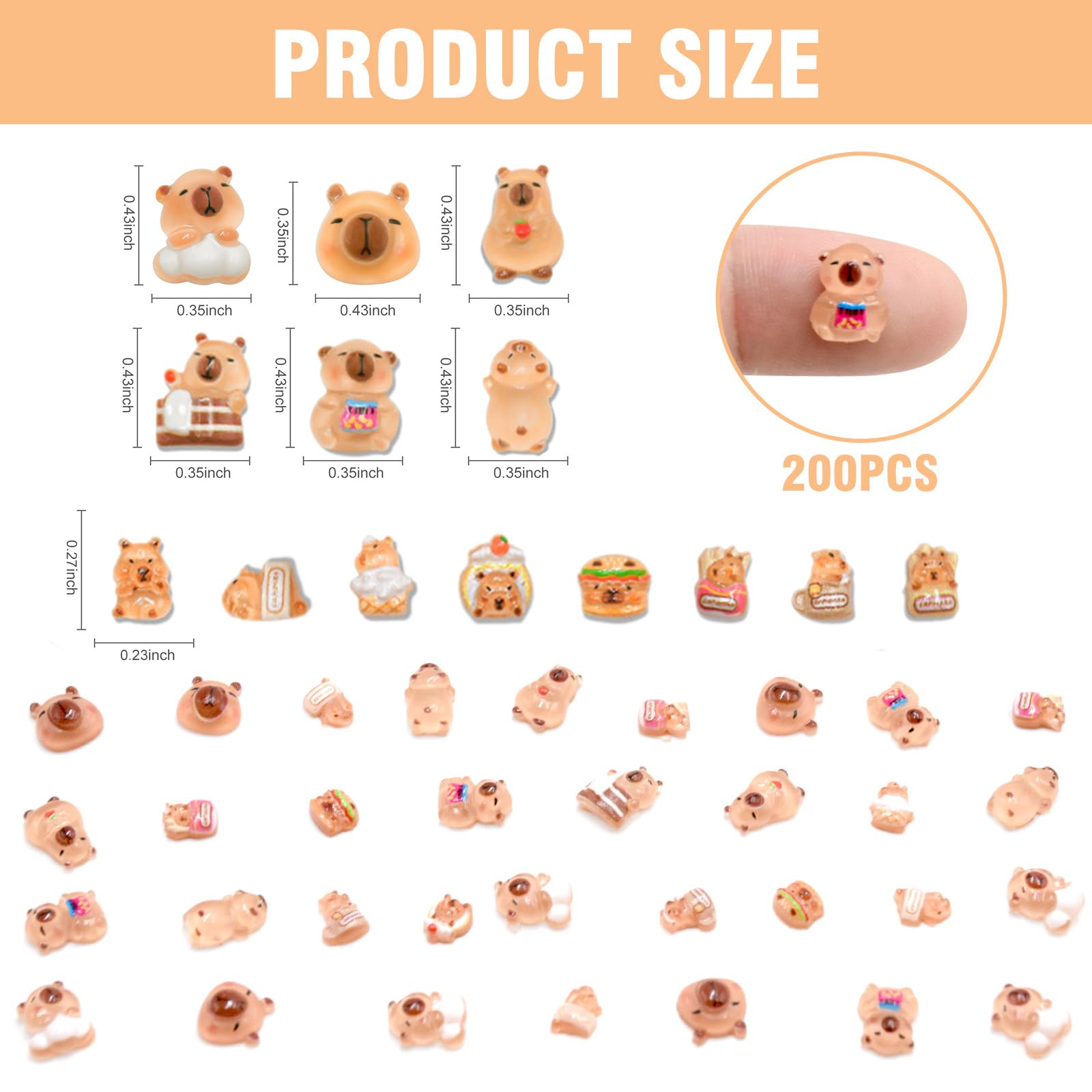 WOZADU 200 PCS Mini Resin Capybara Figurines for Crafts Luminous Tiny Resin Animal Miniature Things for Dollhouse Fairy Garden Micro Landscaping Decoration Cake Toppers Decor - Image 2