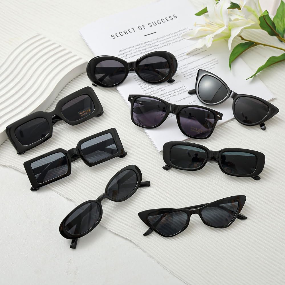 Party Sunglasses Bulk Black Sunglasses Pack Party Favor Retro Multipack Glasses Set for Women 8/12 Pack - Image 7