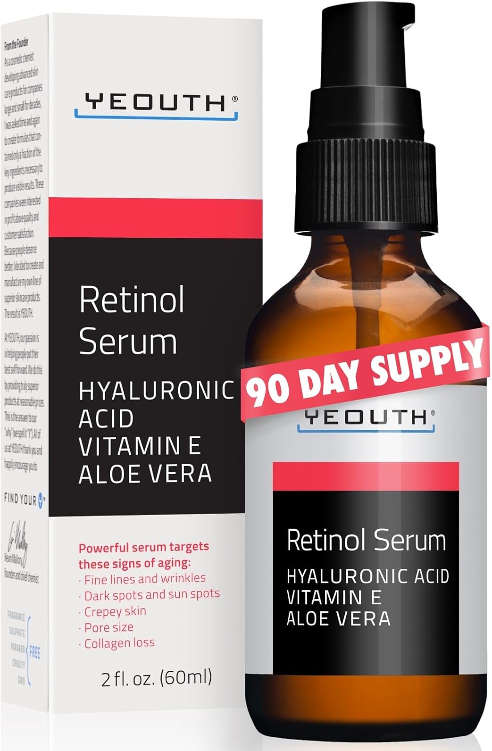 Retinol Serum met Hyaluronzuur, Perfecte Combo met Vitamin C Serum, Berder dan the Ordinary Gezichtsserum! Doelen Rimpels, Fijne Lijntjes, Acne, Donkere Vlekken 60ml