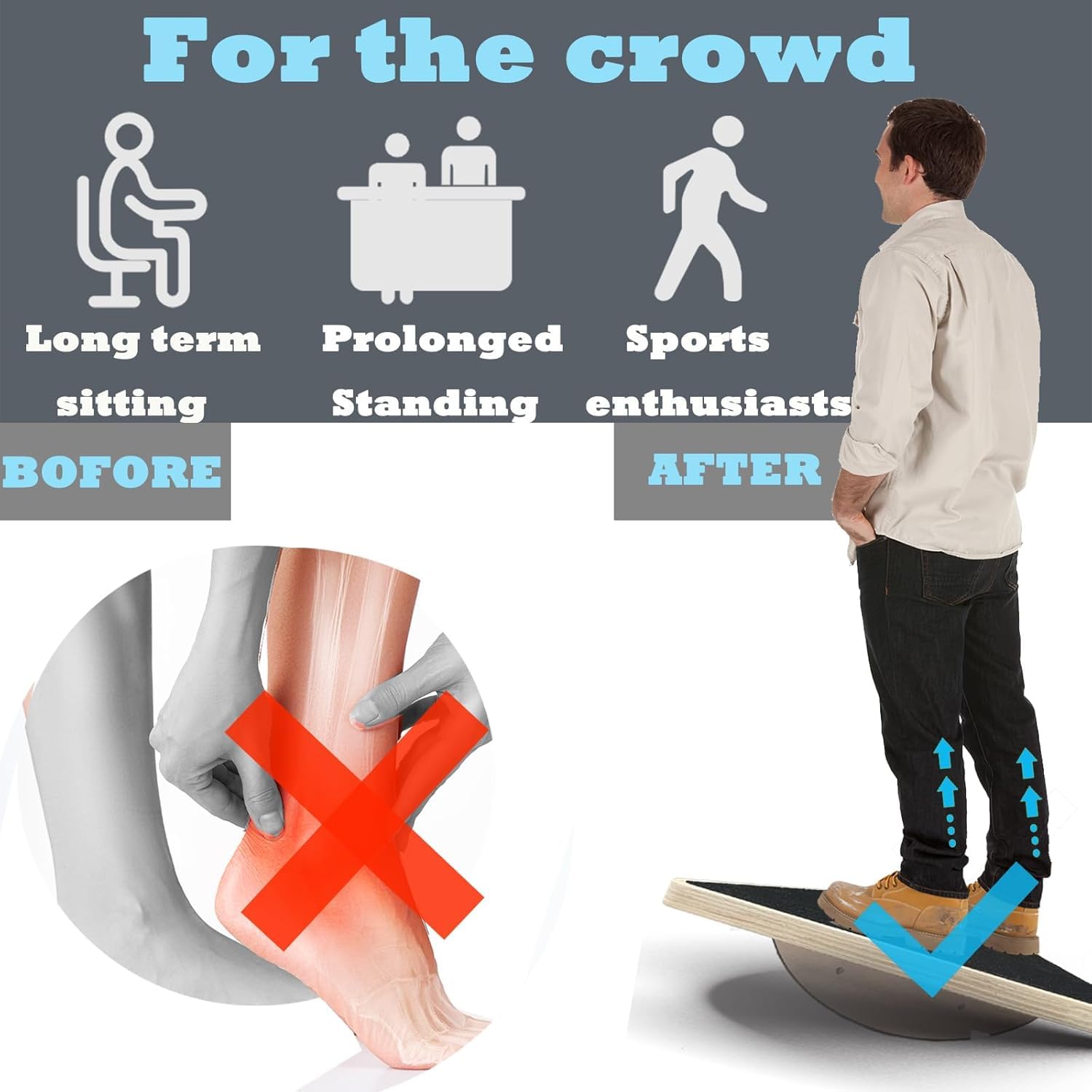 Wackelbrett,Balance Board aus Holz,Sports Balance Board Holz, Wackelbrett mit rutschfestem Standfuß,Gleichgewichtstrainer für Übung Körper Gleichgewicht strecken Beinmuskeln
