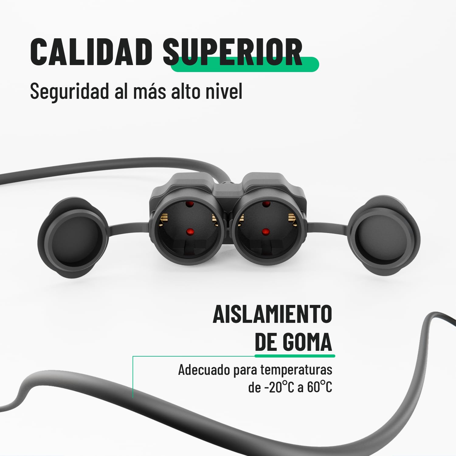 greate alargador electrico 20 Metros de 2 Tomas - Alargadera Impermeable IP44 para Áreas Exteriores - Cable electrico 3500W - Extension Lead, alargador Enchufe, alargo Enchufe, alargadores enchufes