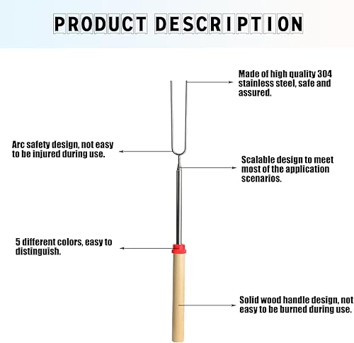 Miniatura 3 de 5 palitos de acero inoxidable para asar malvaviscos, 32 pulgadas de largo para hoguera, pinzas para asar marshmellow, herramientas para barbacoa,