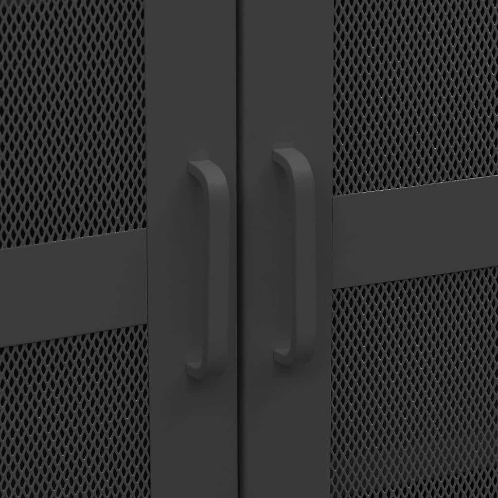 Close-up of the mesh doors and metal handles on the vidaXL cabinet