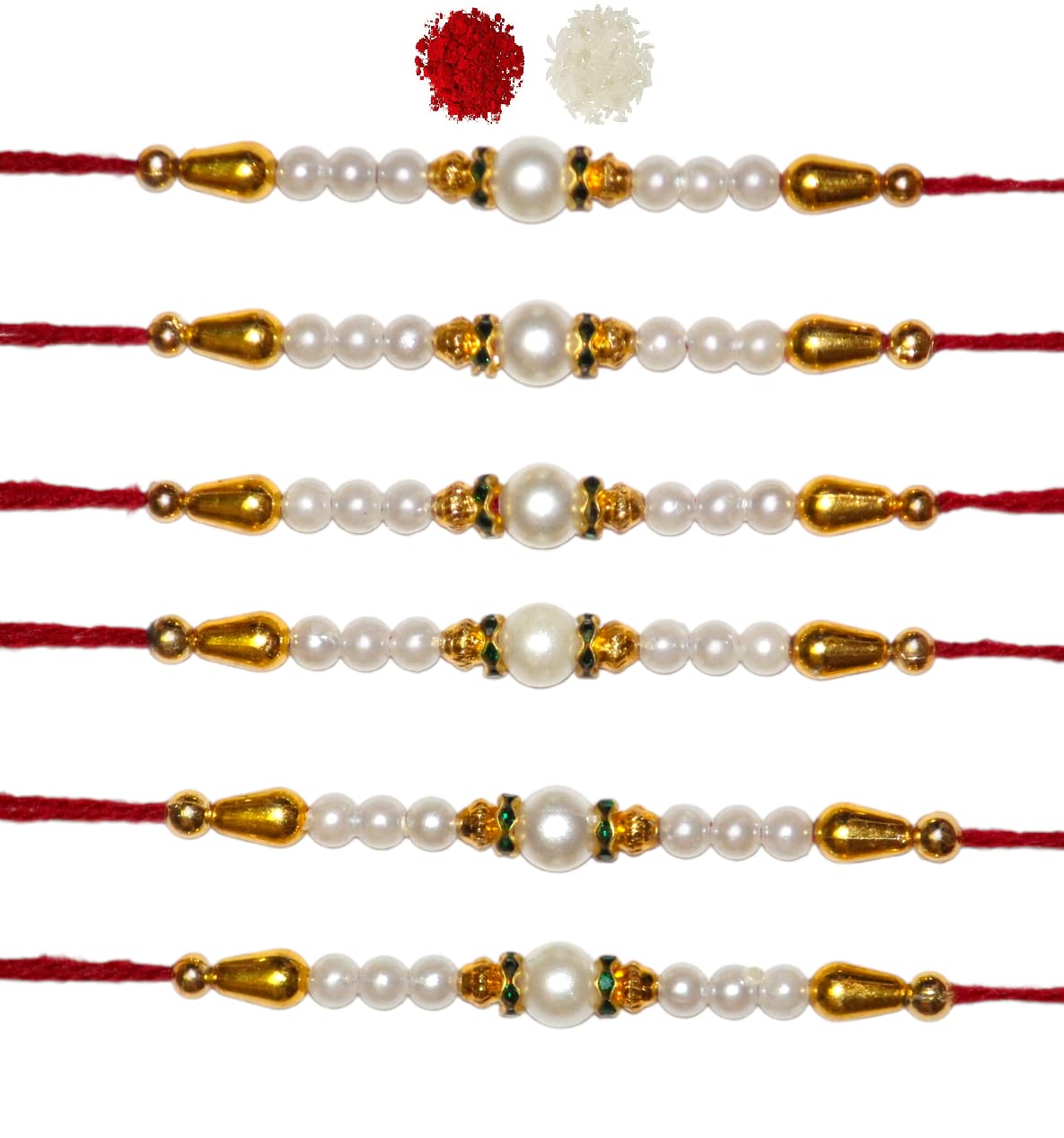 NITYAM ENTERPRISES MEN WHITE PEARL GREEN DAIMOND RING SET OF 6 FAMILY RAKHI WITH ROLI CHAWAL(NE 197) (B095PVMMRP) Amazon Price History, Amazon Price Tracker