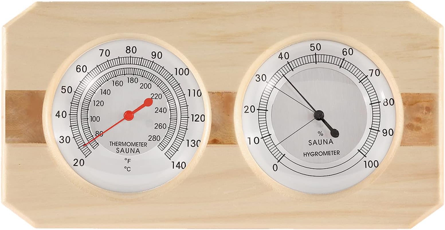 Dyna-Living Sauna Thermometer 2 in 1 Wooden Fahrenheit Thermometer Hygrometer for Sauna Indoor Hygrothermograph for Family Hotel Sauna Room
