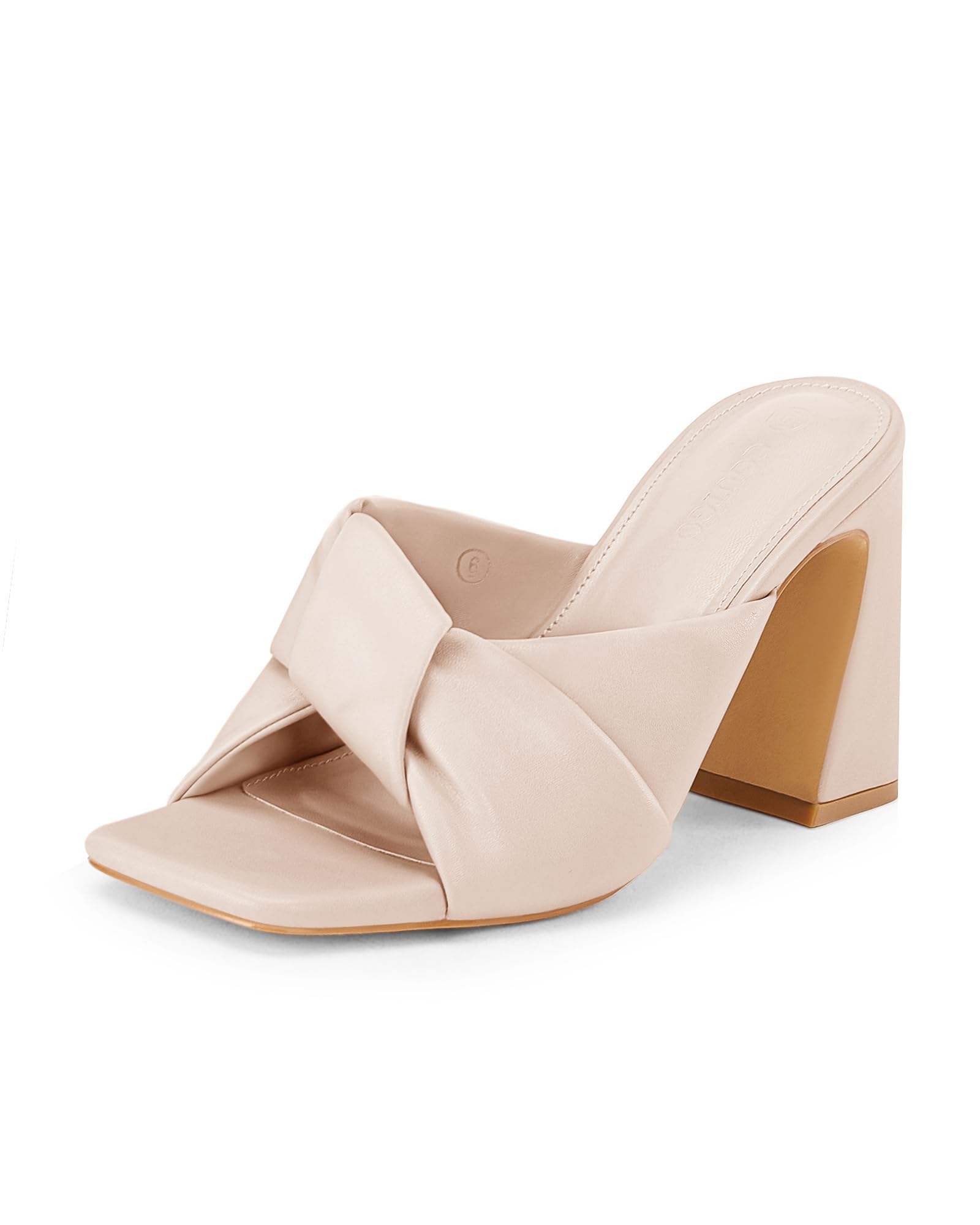 Coutgo Womens Chunky Heeled Mules Puffy Knot Square Open Toe Slip On Sandals Summer Evening Party Prom Shoes