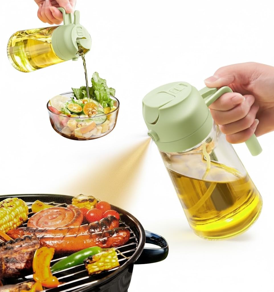 PORTENTUM Spruzzatore Olio Spray in Acciaio Inox 100ml, Oliera Vetro per Cucina e Friggitrice ad