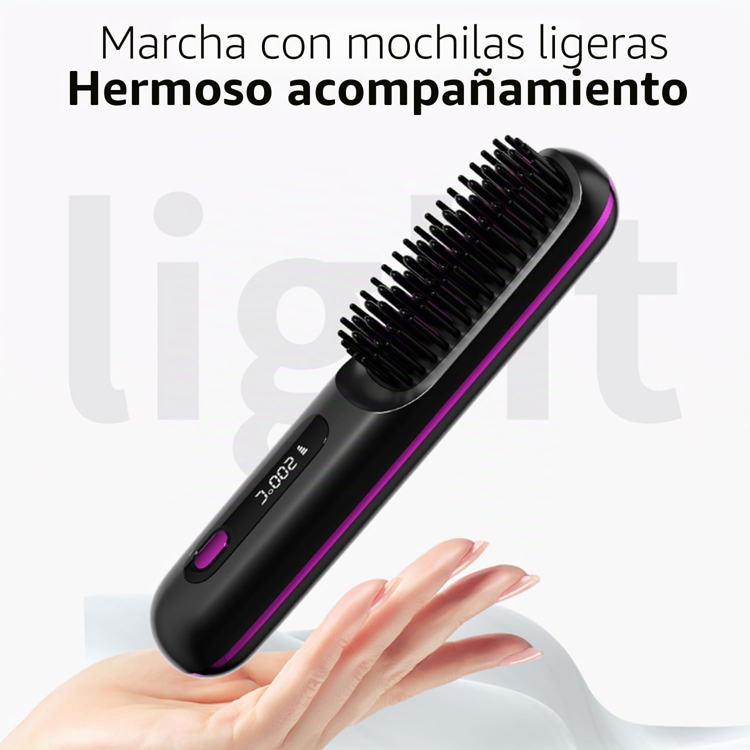 Go Brush Pro - Mini cepillo alisador de pelo inalámbrico portátil para mujer, con pantalla LCD de temperatura, 2000 mAh, calentamiento rápido y plancha de cerámica inalámbrica (BK)