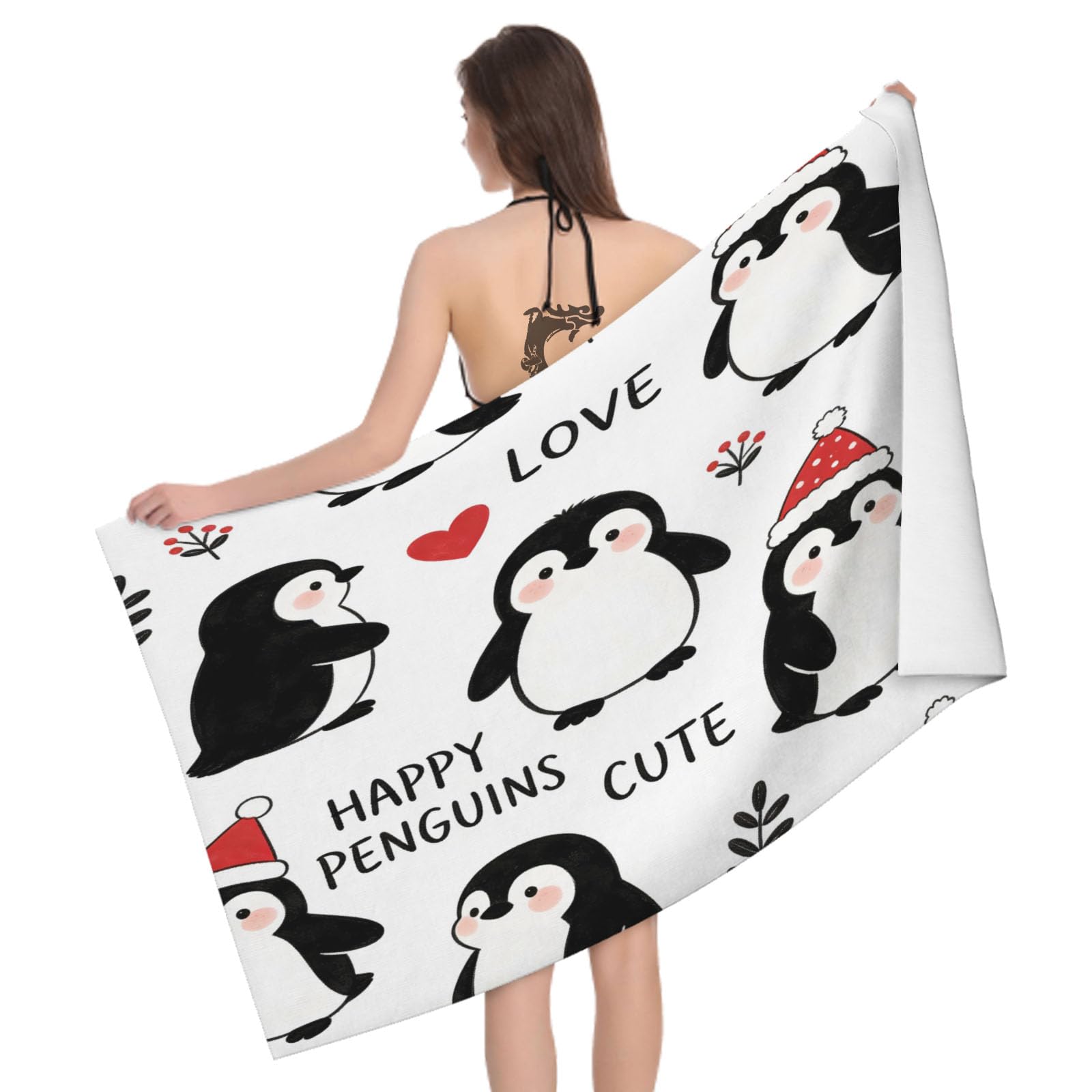 Leichong 3D Cartoon Penguin Beach Towel Large Microfiber Soft Quick Dry for Adults, Children Teenagers Bath Towel Lightweight Soft Absorbent for Travel Swimming Pool Sports, 180 x 90 cm